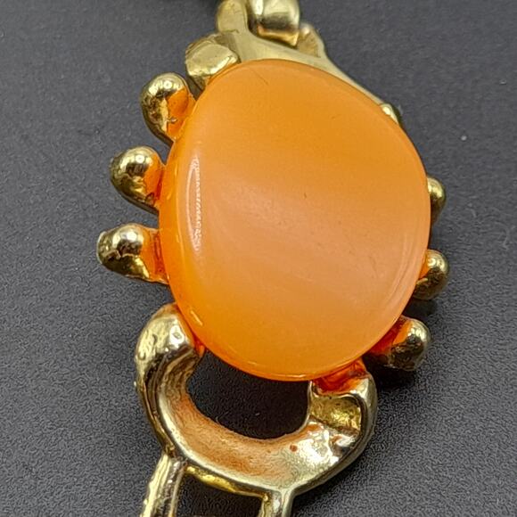 Vintage Orange Moonglow Bracelet, Gold Tone, 7", 1950s - Picture 7 of 10